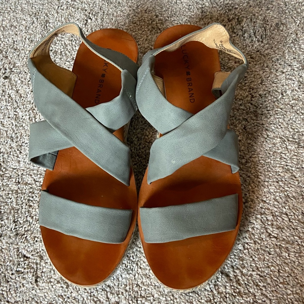 Lucky Brand Platform Sandals - Cream and Khaki Green - Size 10